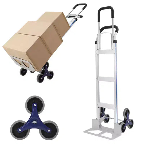650 lb Stair Climbing Hand Truck Dolly, Heavy Duty Aluminum 2-in-1 Convertible Cart with Tri-Wheel Design & Dual Grip Handles