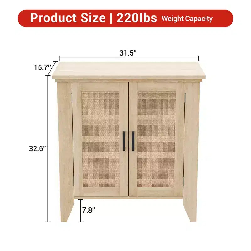 Bahut en rotin avec 2 portes et étagère réglable – Pieds en bois massif, 76x40x80cm, capacité de 95 kg
