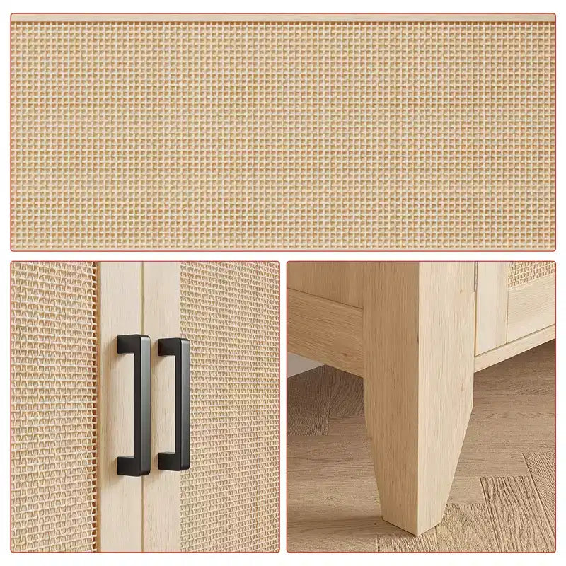Bahut en rotin avec 2 portes et étagère réglable – Pieds en bois massif, 76x40x80cm, capacité de 95 kg