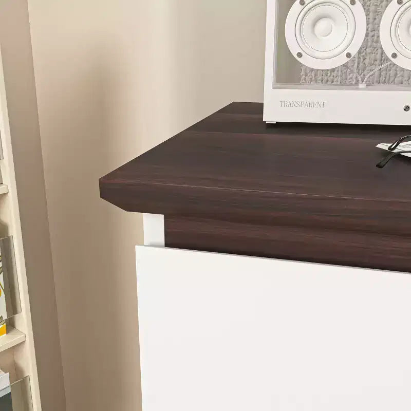 Commode 5 tiroirs – 23,62" L x 39,37" H, blanc et noyer, panneaux de particules, rails de tiroirs en métal