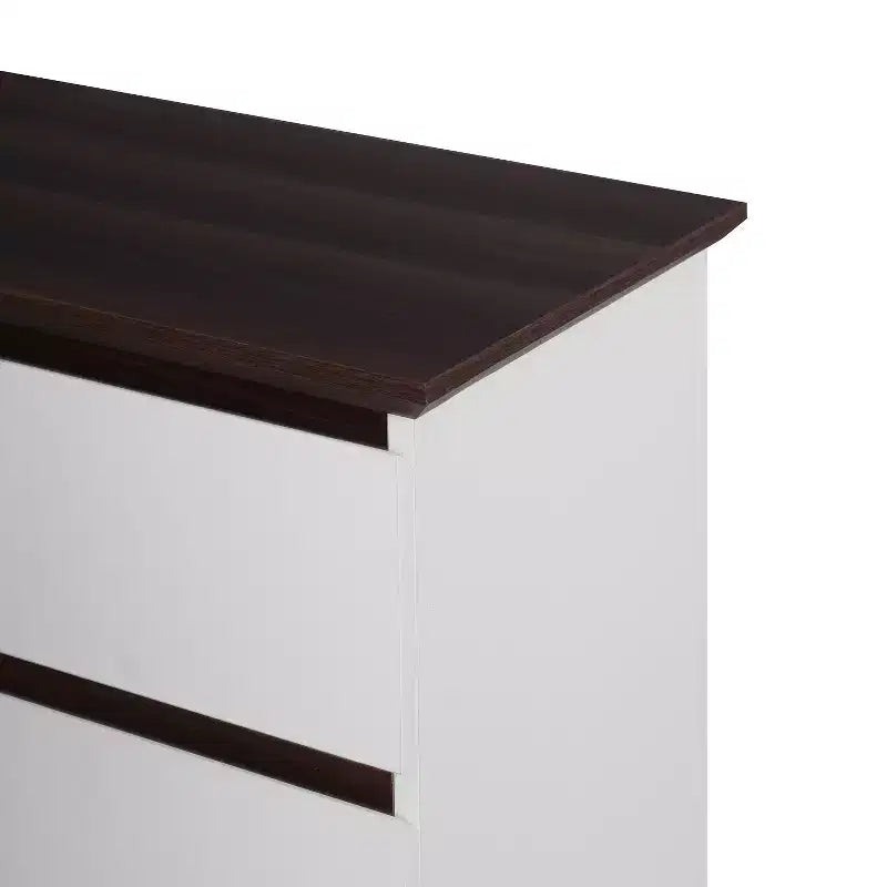Commode 5 tiroirs – 23,62" L x 39,37" H, blanc et noyer, panneaux de particules, rails de tiroirs en métal