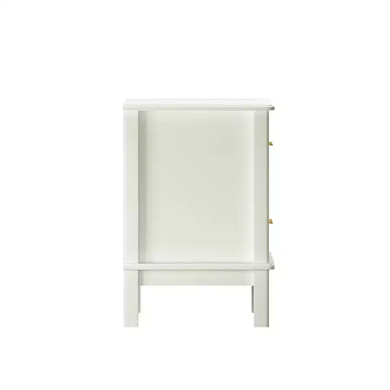Table de chevet 2 tiroirs avec poignées dorées – MDF blanc brillant, 58,4 cm H x 40 cm L, capacité 45 kg