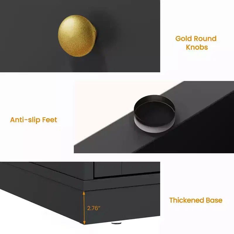 Commode à 7 tiroirs avec poignées dorées – 119 cm (L) x 80,5 cm (H), capacité supérieure de 90 kg, anti-basculement, beige/noir