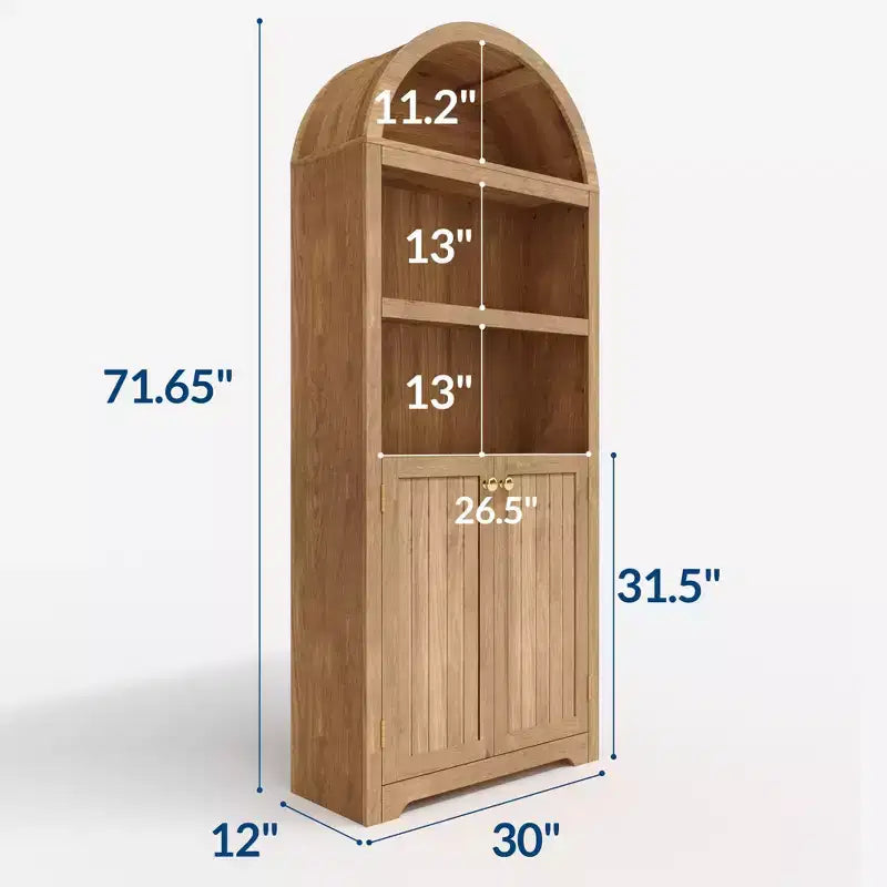 Armoire de rangement arquée de 183 cm de haut avec 5 étagères et doubles portes – Bois composite, Cuisine et Salon