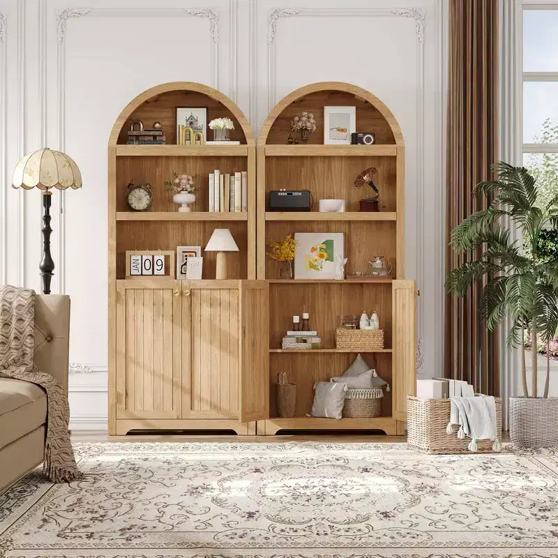 Armoire de rangement arquée de 183 cm de haut avec 5 étagères et doubles portes – Bois composite, Cuisine et Salon