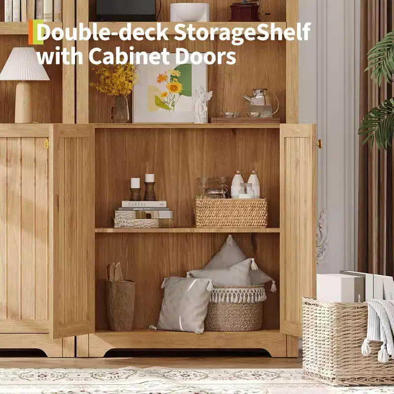 Armoire de rangement arquée de 183 cm de haut avec 5 étagères et doubles portes – Bois composite, Cuisine et Salon