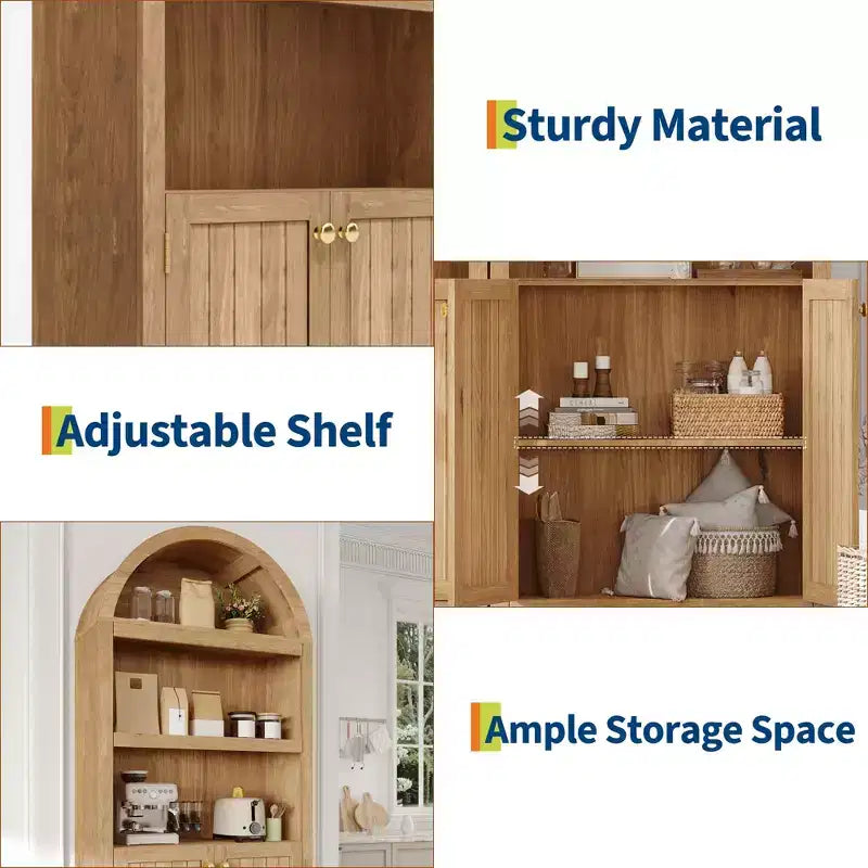 Armoire de rangement arquée de 183 cm de haut avec 5 étagères et doubles portes – Bois composite, Cuisine et Salon