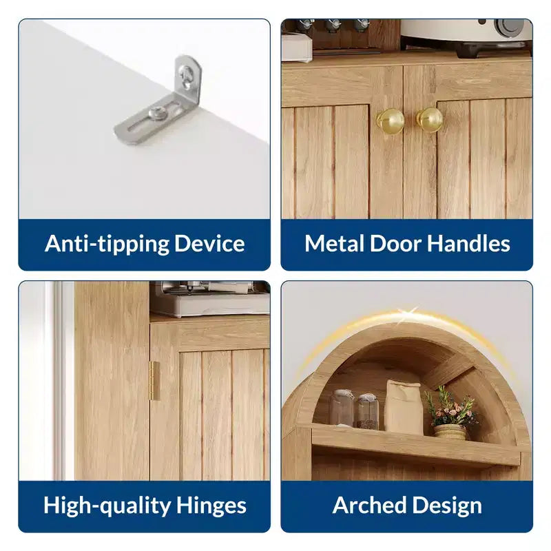 Armoire de rangement arquée de 183 cm de haut avec 5 étagères et doubles portes – Bois composite, Cuisine et Salon