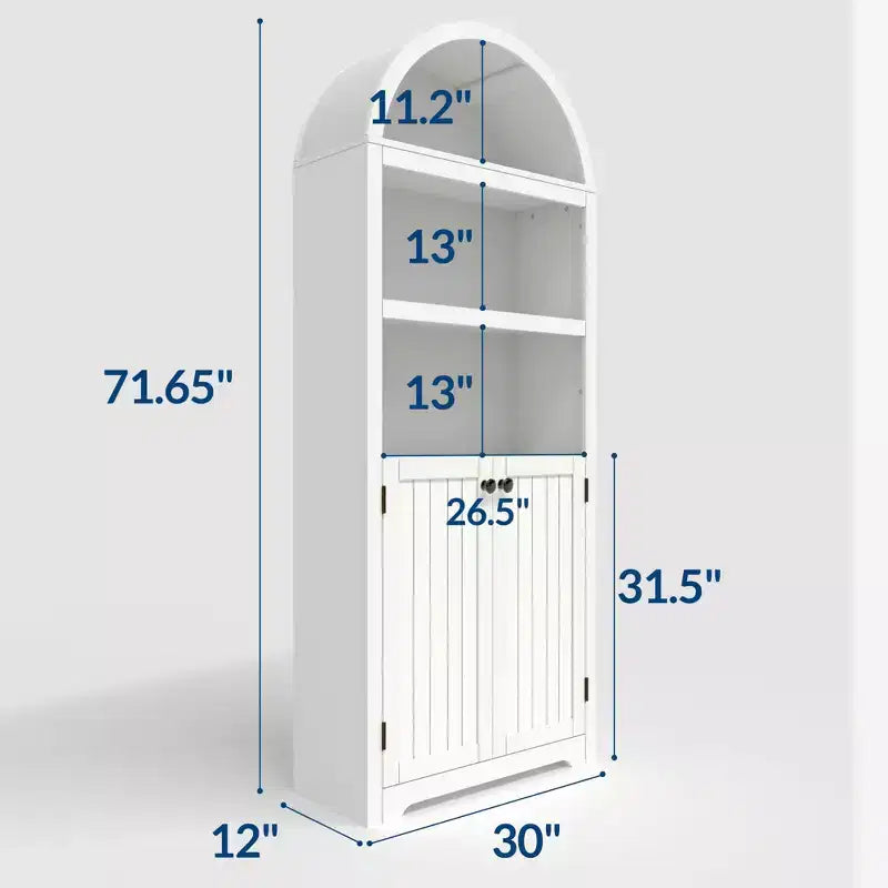 Armoire de rangement arquée de 183 cm de haut avec 5 étagères et doubles portes – Bois composite, Cuisine et Salon