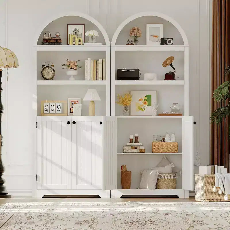 Armoire de rangement arquée de 183 cm de haut avec 5 étagères et doubles portes – Bois composite, Cuisine et Salon