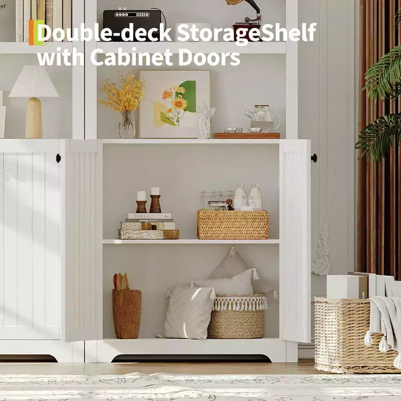 Armoire de rangement arquée de 183 cm de haut avec 5 étagères et doubles portes – Bois composite, Cuisine et Salon