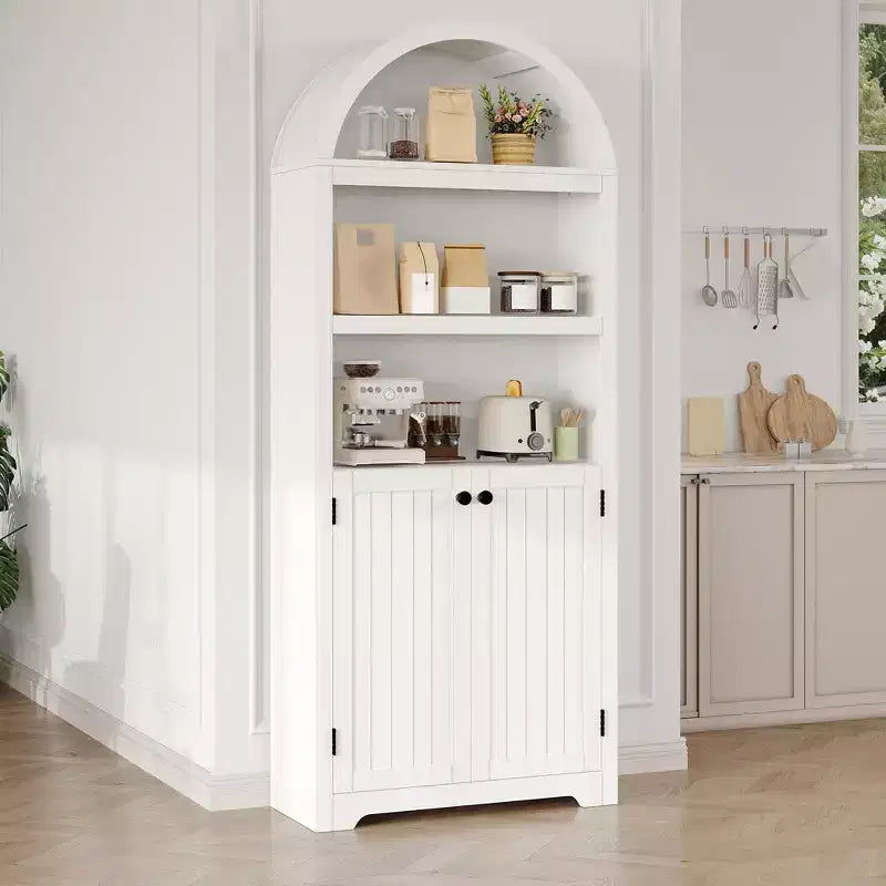 Armoire de rangement arquée de 183 cm de haut avec 5 étagères et doubles portes – Bois composite, Cuisine et Salon