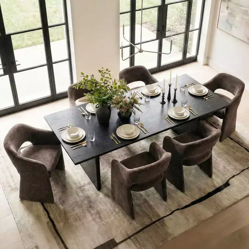 Lot de 6 chaises de salle à manger rembourrées avec accoudoirs enveloppants – Chenille, dossier incurvé, 58,4 cm L x 77,5 cm H