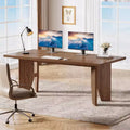 Lantine 63-Inch Mid-Century Modern Executive Desk with Sturdy Legs, Large Wooden Computer Workstation for Home Office, Brown