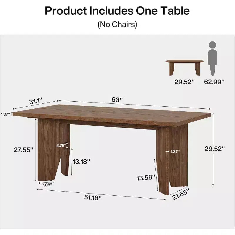 Bureau de direction Mid-Century Modern de 160 cm – MDF, capacité de 136 kg, marron, poste de travail pour bureau à domicile