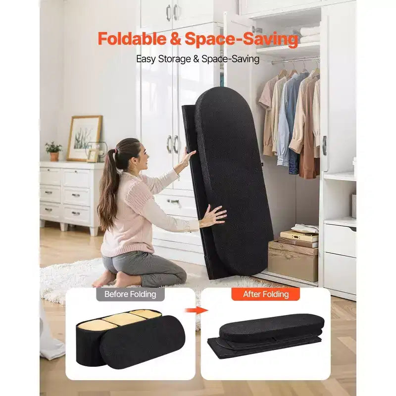 Banc de rangement pliable ovale – Polaire Teddy noire, 300 kg, 3 compartiments, 109 cm (L) x 38 cm (H)