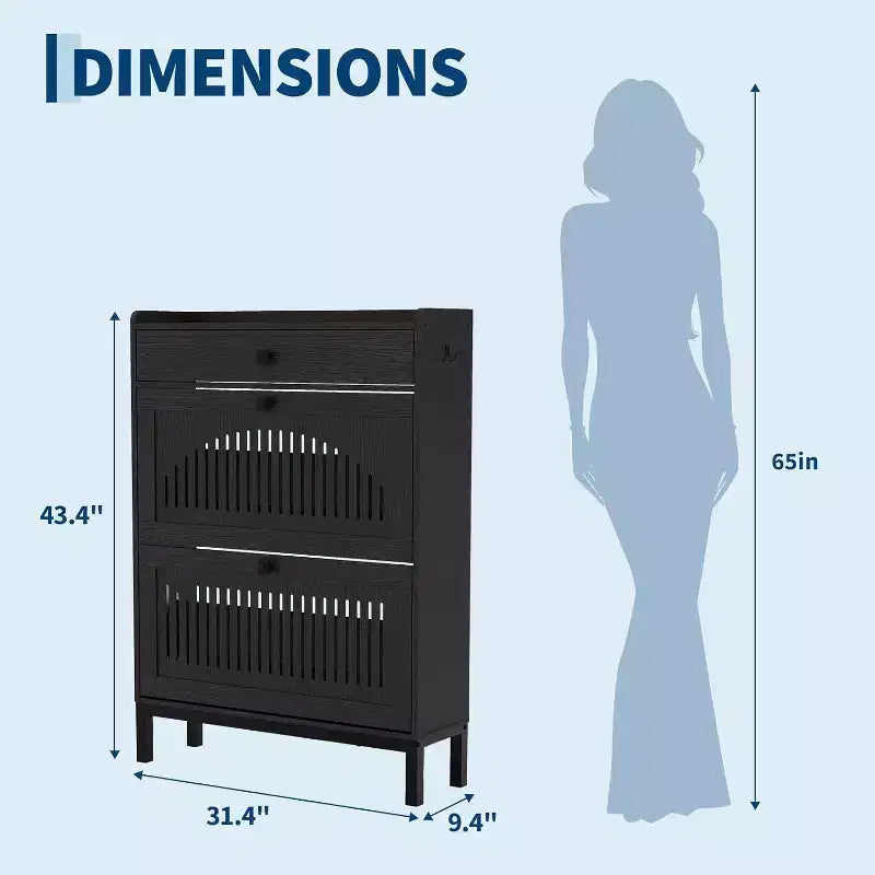 Meuble à chaussures d'entrée avec 2 tiroirs basculants, tiroir supérieur et panneau creux – 79,8 cm L x 110,2 cm H, MDF