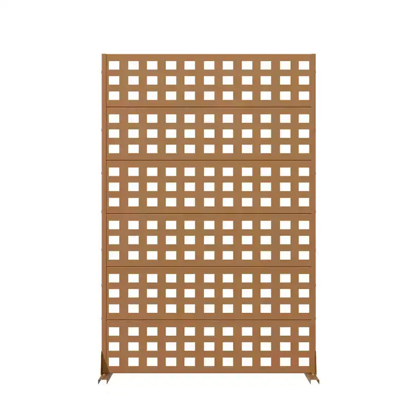 Séparateur de pièce grillagé en acier galvanisé à 6 panneaux – 72"x47"x16", Marron, Écran d'intimité pour patio extérieur