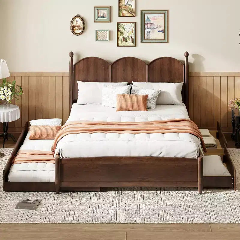 GDFStudio Jones Queen Size Platform Bed With with 2 Big Drawers, Twin XL Size Trundle