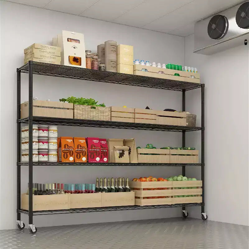 Black 4-Tier Adjustable Tier Spacing With Adjustable Casters