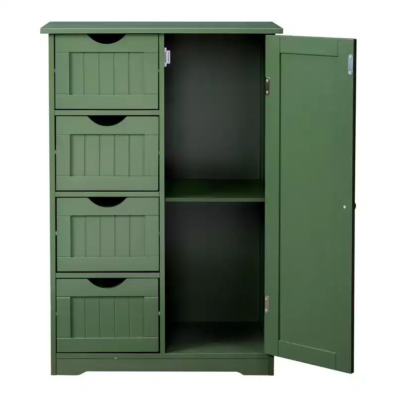 Meuble de rangement de salle de bain avec 4 tiroirs et 1 porte – 82,5 cm H x 56 cm L, étagère réglable, vert
