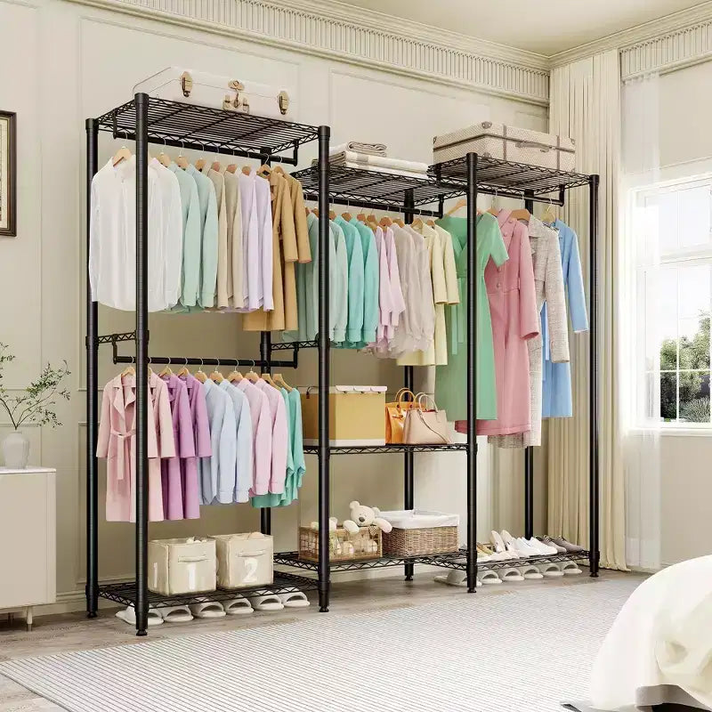 Clothes Rack for Hanging Clothes, Heavy Duty Metal Garment Rack with Adjustable Shelves, Freestanding Clothing Racks for Bedroom, Entryway, Basement