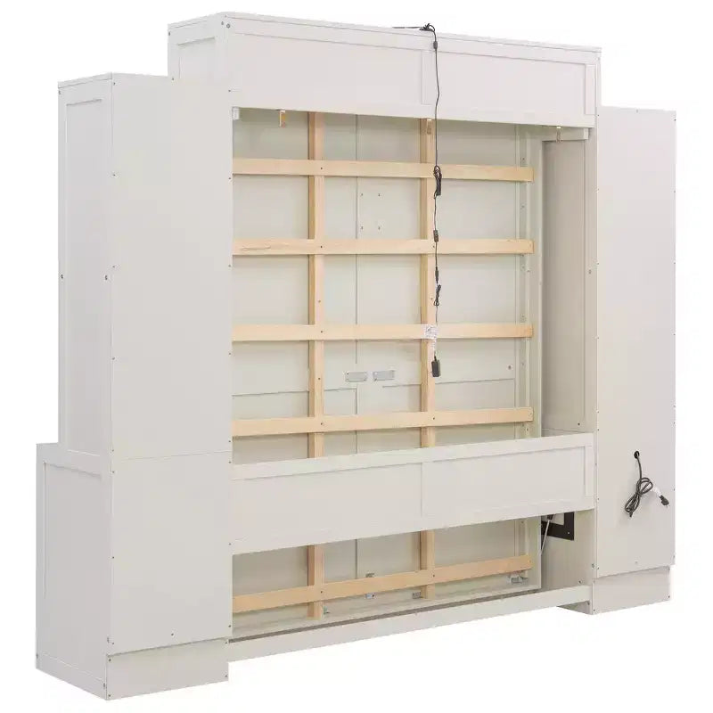 Lit escamotable Queen avec bureau intégré, armoires et tiroirs – Bois massif, capacité de 272 kg, 2 finitions