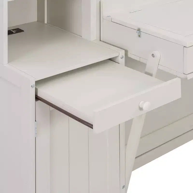Lit escamotable Queen avec bureau intégré, armoires et tiroirs – Bois massif, capacité de 272 kg, 2 finitions