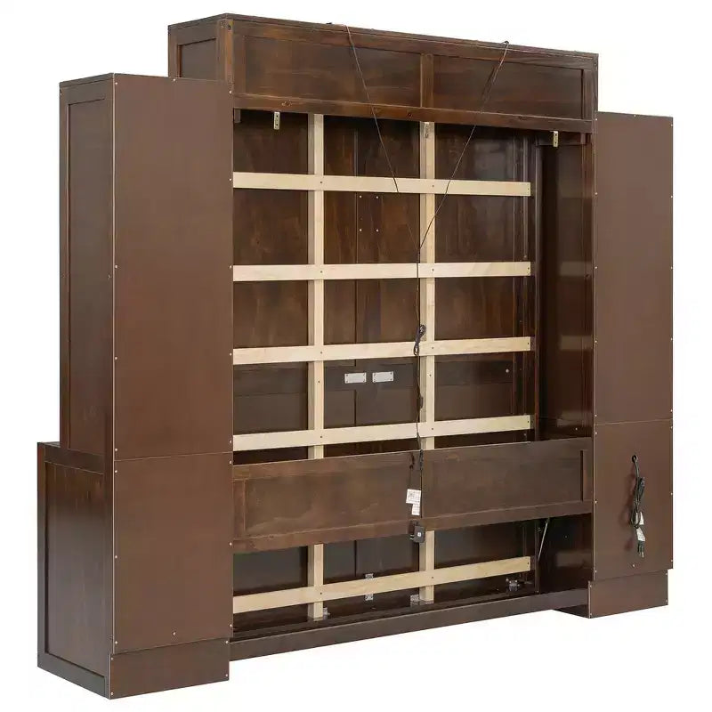 Lit escamotable Queen avec bureau intégré, armoires et tiroirs – Bois massif, capacité de 272 kg, 2 finitions