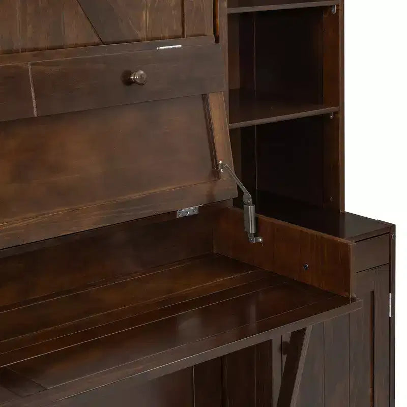 Lit escamotable Queen avec bureau intégré, armoires et tiroirs – Bois massif, capacité de 272 kg, 2 finitions