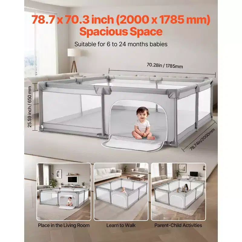 Parc pour bébé très grand 200 x 178,5 cm avec 50 balles de l'océan, cadre en fer, maille sans BPA, intérieur/extérieur