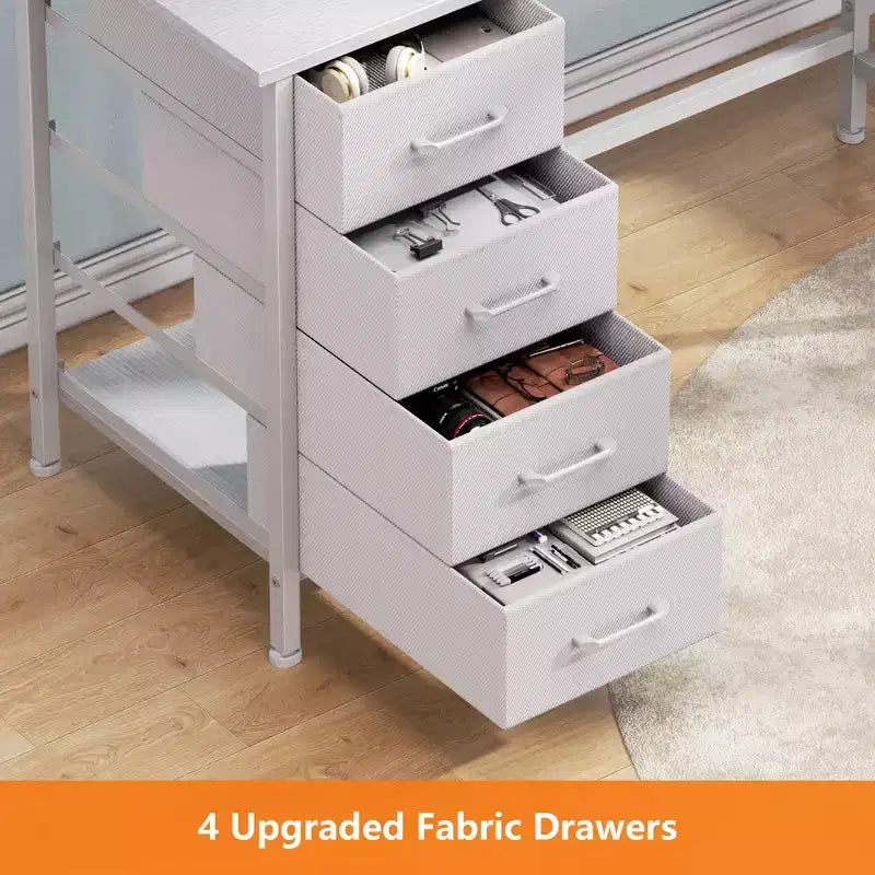 Bureau d'angle blanc pour 2 personnes de 168 cm de long – 240 cm de long, station de charge, 4 tiroirs, 2 supports d'écran, 81,6 kg