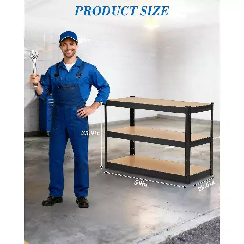 Étagère métallique à 3 niveaux robuste – Capacité de 907 kg, réglable, pour garage et entrepôt