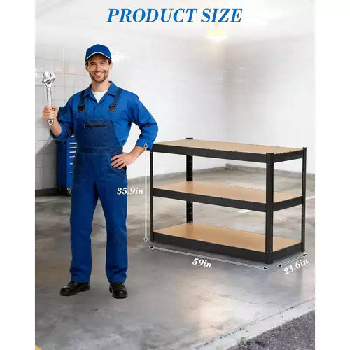 Étagère métallique à 3 niveaux robuste – Capacité de 907 kg, réglable, pour garage et entrepôt