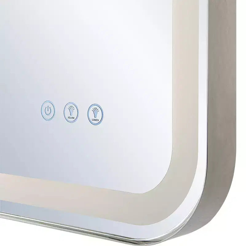 Miroir mural rectangulaire éclairé par LED – Cadre en acier inoxydable nickel poli, 22" L x 32" H, contrôle tactile