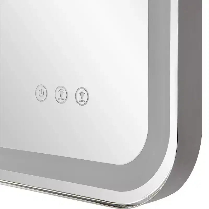 Miroir mural rectangulaire éclairé par LED – Cadre en acier inoxydable nickel poli, 22" L x 32" H, contrôle tactile