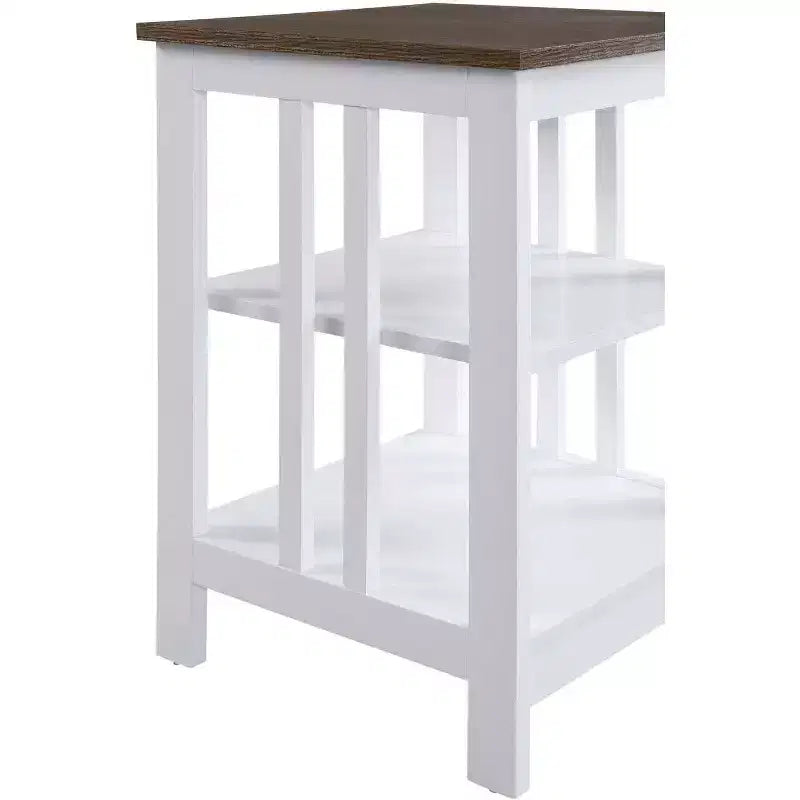 Table d'appoint en bois blanc avec 2 étagères – 60,3 cm H x 40 cm L, table de chevet compacte pour petits espaces