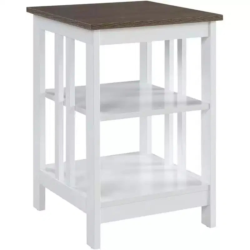 Table d'appoint en bois blanc avec 2 étagères – 60,3 cm H x 40 cm L, table de chevet compacte pour petits espaces