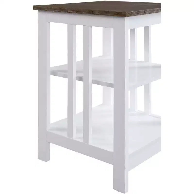 Table d'appoint en bois blanc avec 2 étagères – 60,3 cm H x 40 cm L, table de chevet compacte pour petits espaces