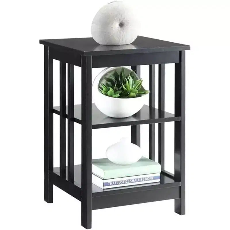 Table d'appoint en bois blanc avec 2 étagères – 60,3 cm H x 40 cm L, table de chevet compacte pour petits espaces
