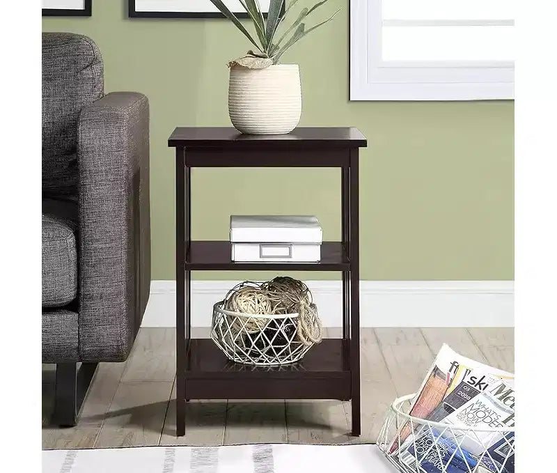 Table d'appoint en bois blanc avec 2 étagères – 60,3 cm H x 40 cm L, table de chevet compacte pour petits espaces