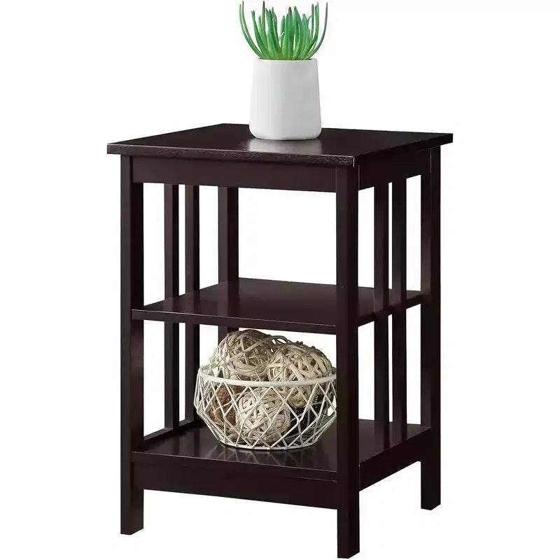 Table d'appoint en bois blanc avec 2 étagères – 60,3 cm H x 40 cm L, table de chevet compacte pour petits espaces