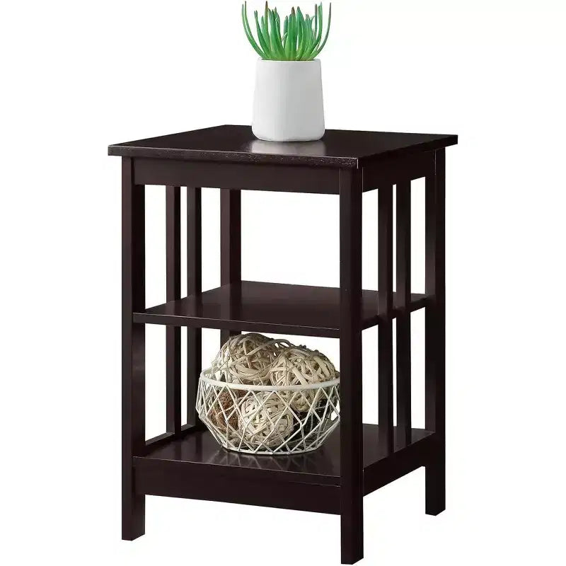 Table d'appoint en bois blanc avec 2 étagères – 60,3 cm H x 40 cm L, table de chevet compacte pour petits espaces