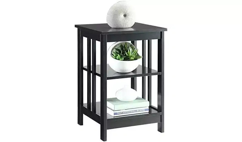 Table d'appoint en bois blanc avec 2 étagères – 60,3 cm H x 40 cm L, table de chevet compacte pour petits espaces