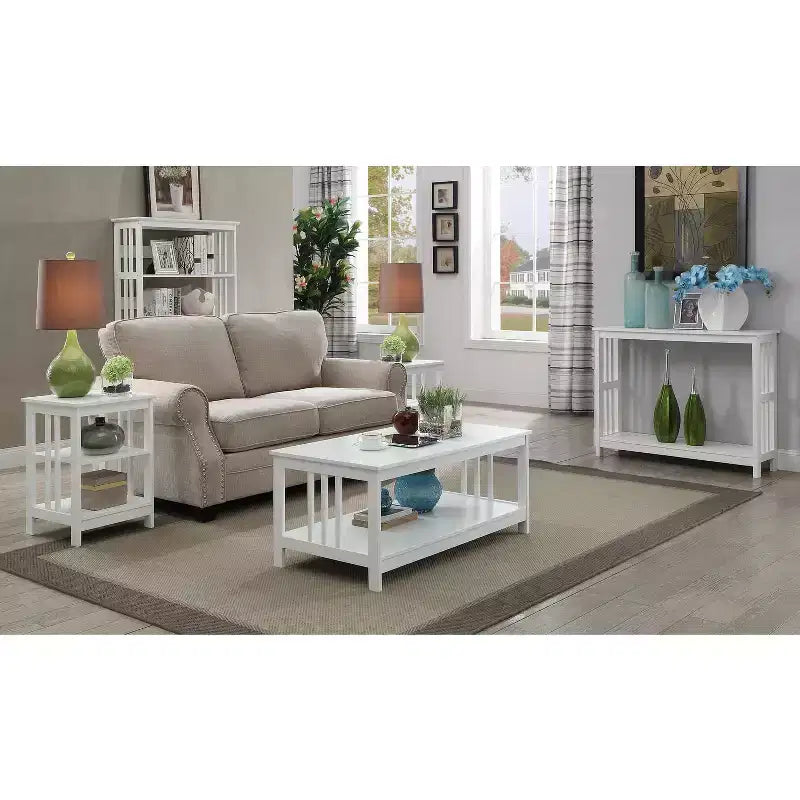 Table d'appoint en bois blanc avec 2 étagères – 60,3 cm H x 40 cm L, table de chevet compacte pour petits espaces