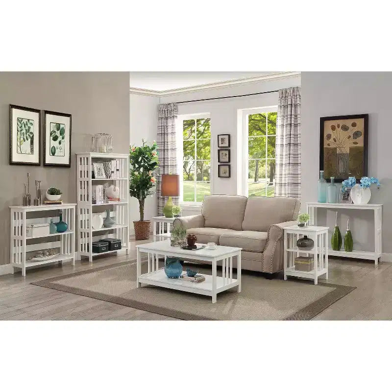 Table d'appoint en bois blanc avec 2 étagères – 60,3 cm H x 40 cm L, table de chevet compacte pour petits espaces