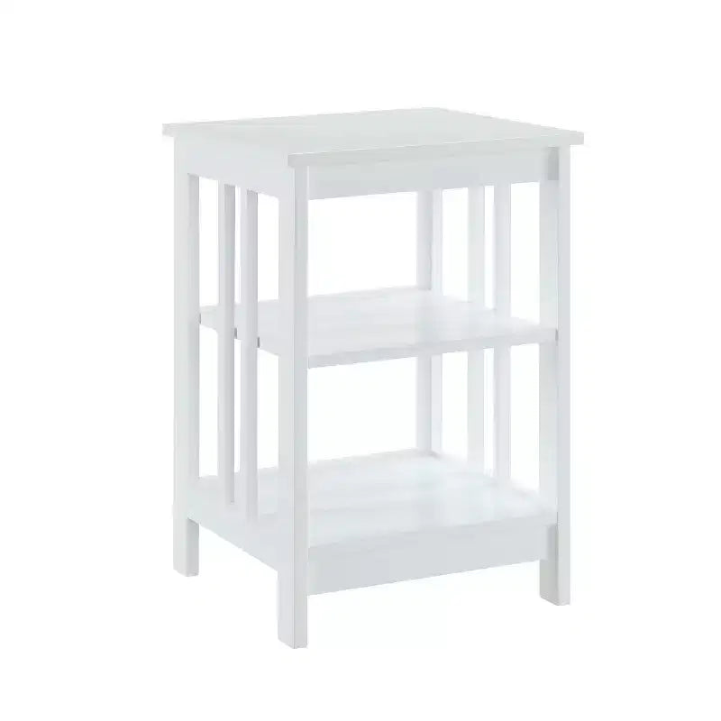 Table d'appoint en bois blanc avec 2 étagères – 60,3 cm H x 40 cm L, table de chevet compacte pour petits espaces