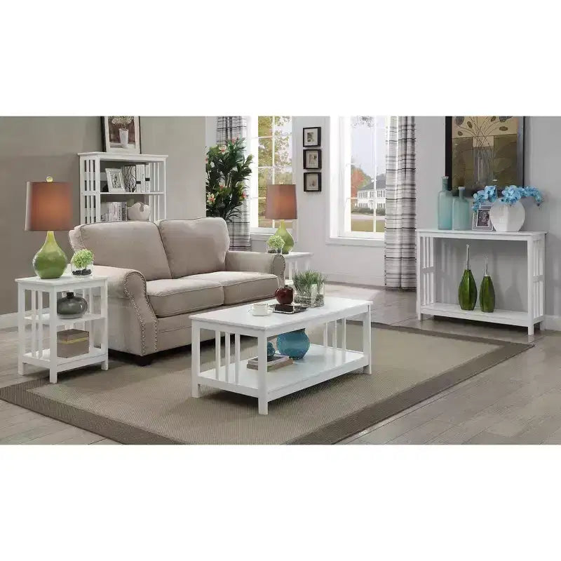 Table d'appoint en bois blanc avec 2 étagères – 60,3 cm H x 40 cm L, table de chevet compacte pour petits espaces