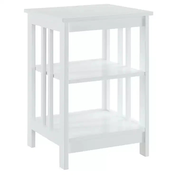 Table d'appoint en bois blanc avec 2 étagères – 60,3 cm H x 40 cm L, table de chevet compacte pour petits espaces