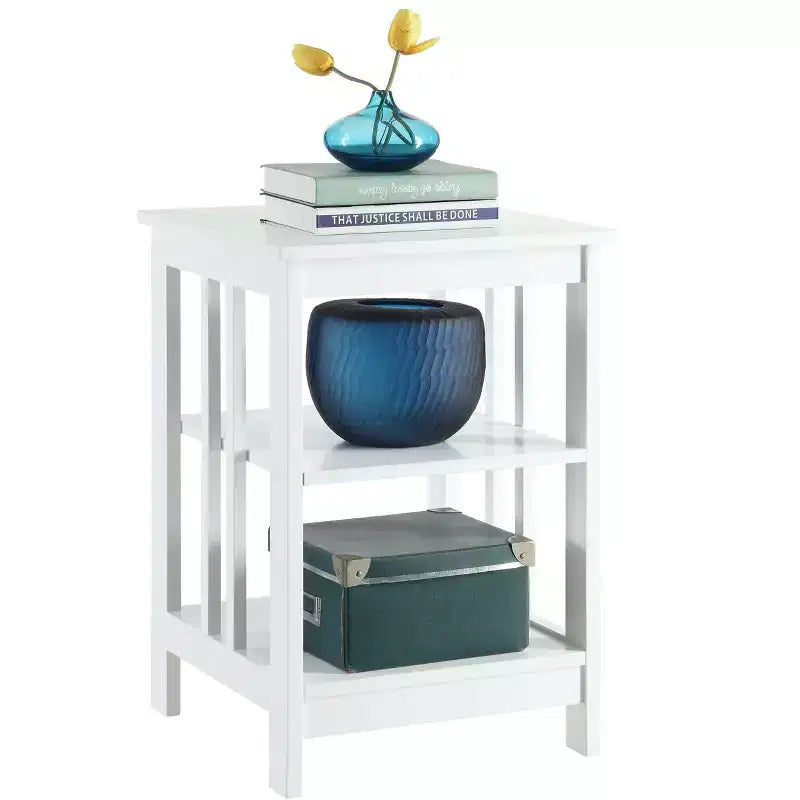 Table d'appoint en bois blanc avec 2 étagères – 60,3 cm H x 40 cm L, table de chevet compacte pour petits espaces